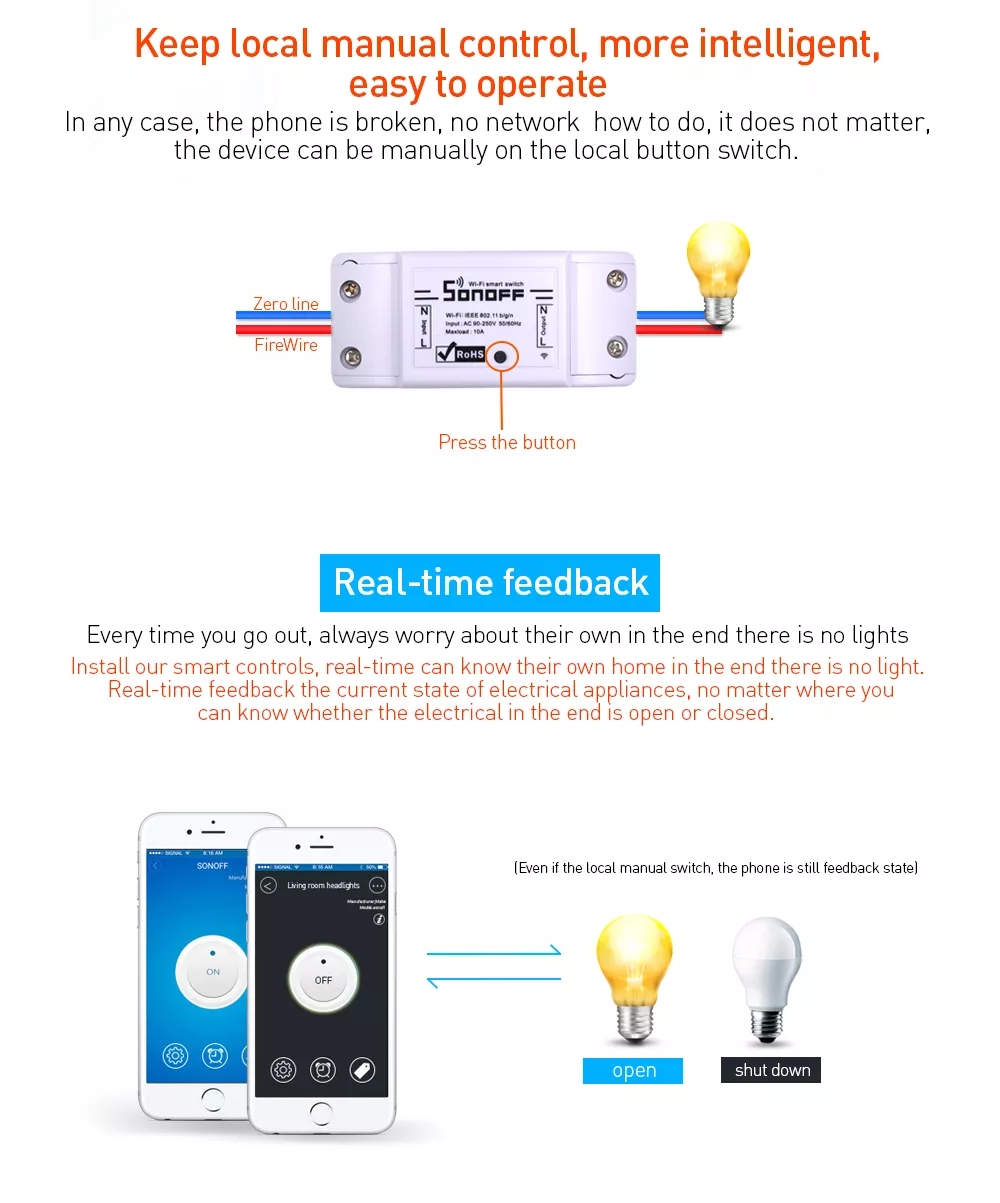 EWeLink Sonoff Basic R2 10A Smart Wifi Wireless Light Switch 1 Gang