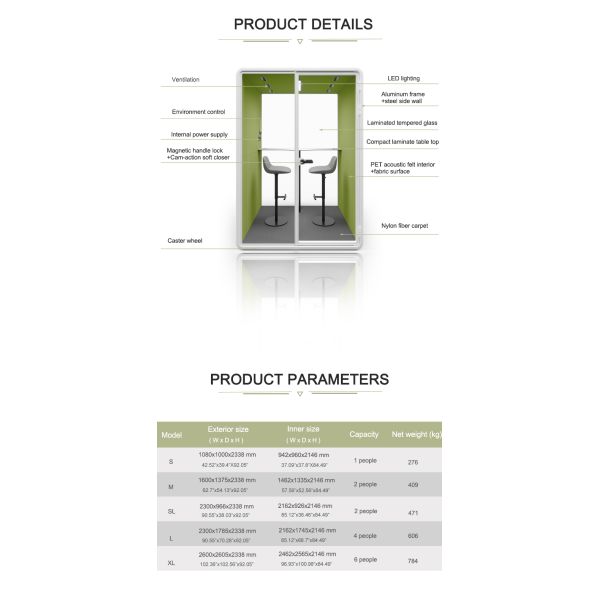 Modular Soundproof Meeting Pod for 6 People with W2600*D2605*H2338mm Dimensions