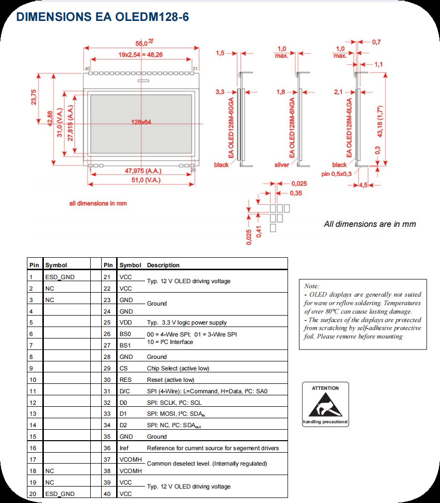128*64 High Contrast SPI Interface SSD1306 OLED Module