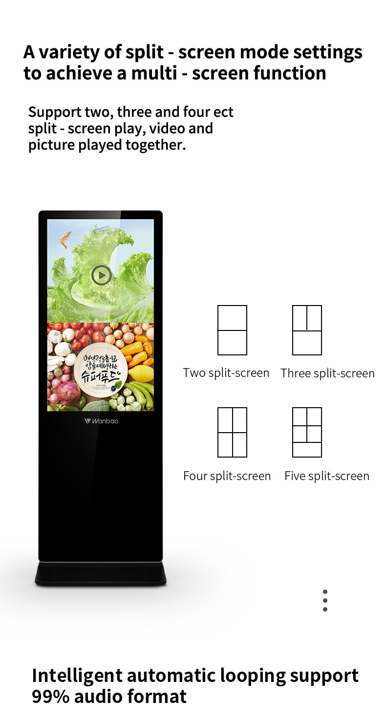 Interactive Touch LED Floor Standing LCD Advertising Player 65 '' Big Screen