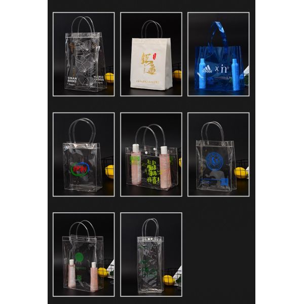 13x7x15cm Garment Plastic Packaging Bags PVC Transparent Tote Bag With Handle Button