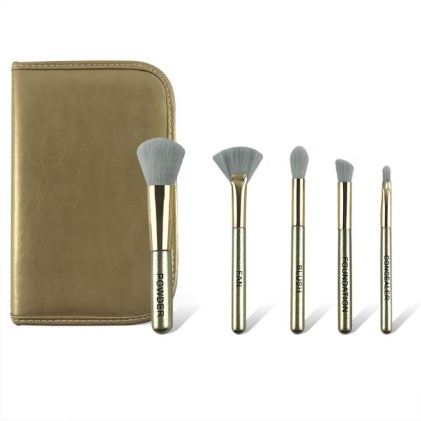 Quality Grey Synthetic Mini Makeup Brushes For Travel 5PCS Portable Soft Resilience Hair With PU Bag for sale