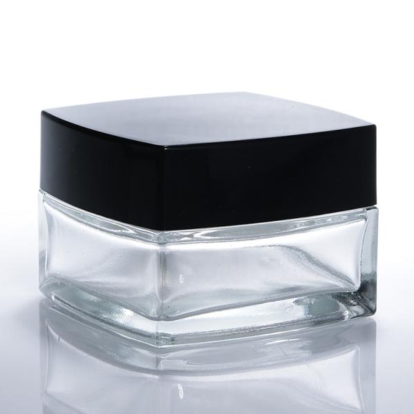 Quality Small Clear Glass Cream Jars Hand Eye Cream Clear Square Shape Glass Cosmetics Cream Jars for sale