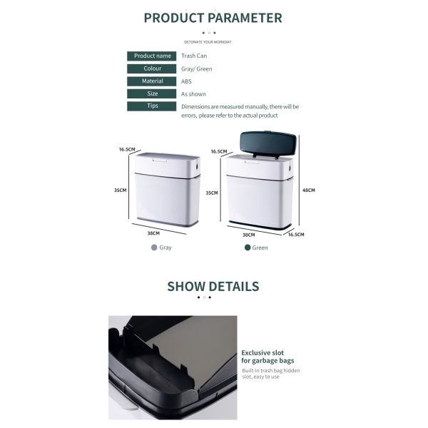 ABS Material 10L Intelligent Trash Bin Odor Free Space Free Design