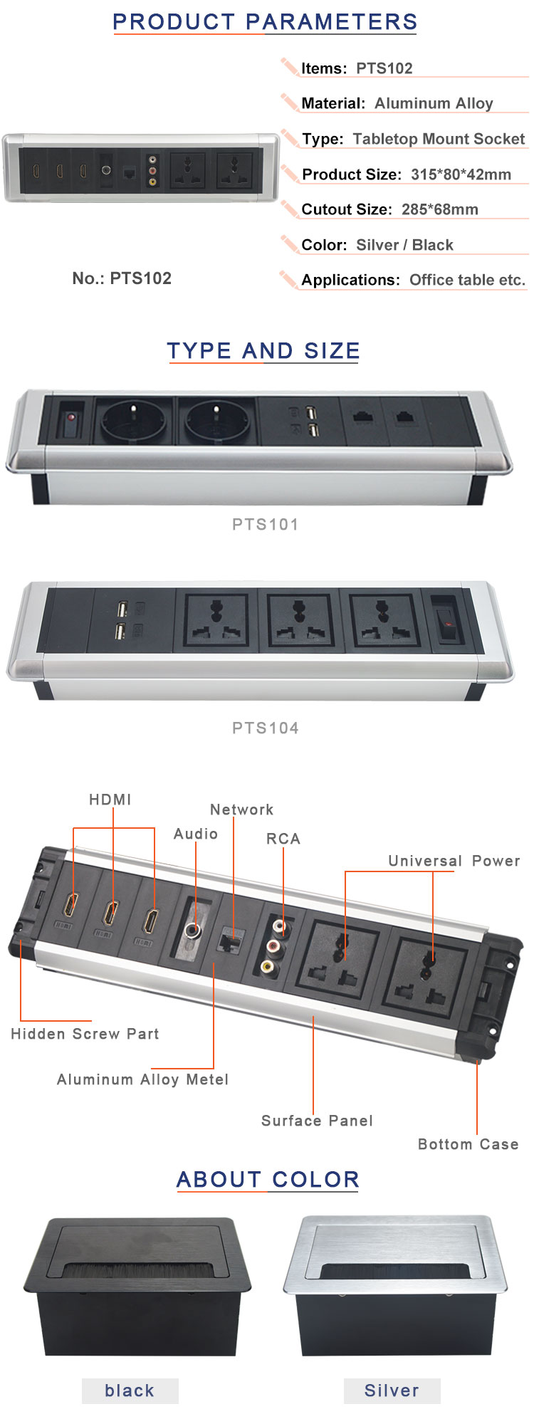 2*universal power multimedia tabletop outlets desktopsocket