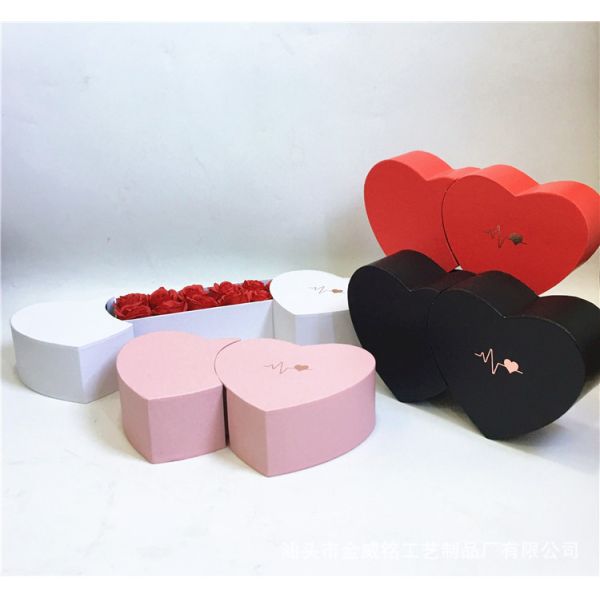 Creative Double Heart Shaped Flower Box Love Drawer Gift Packaging Box for OEM Service