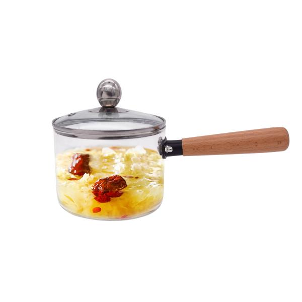 Quality Kitchen Cookware Borosilicate Glass Pot With Wood Handle for sale