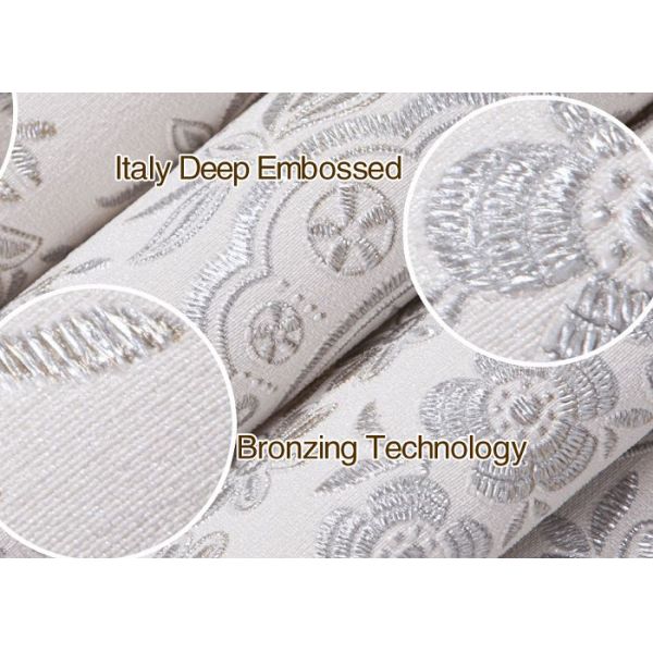 White Gray Embossed Retro Vintage Wallpaper With Symmetric Floral Pattern