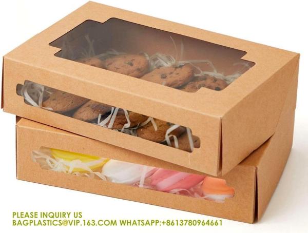 Quality Auto-Pop Up Kraft Cookie Boxes For Gift Giving 8x5.3x2 Brown Treat Box With Window One Second Folding Bakery Box for sale