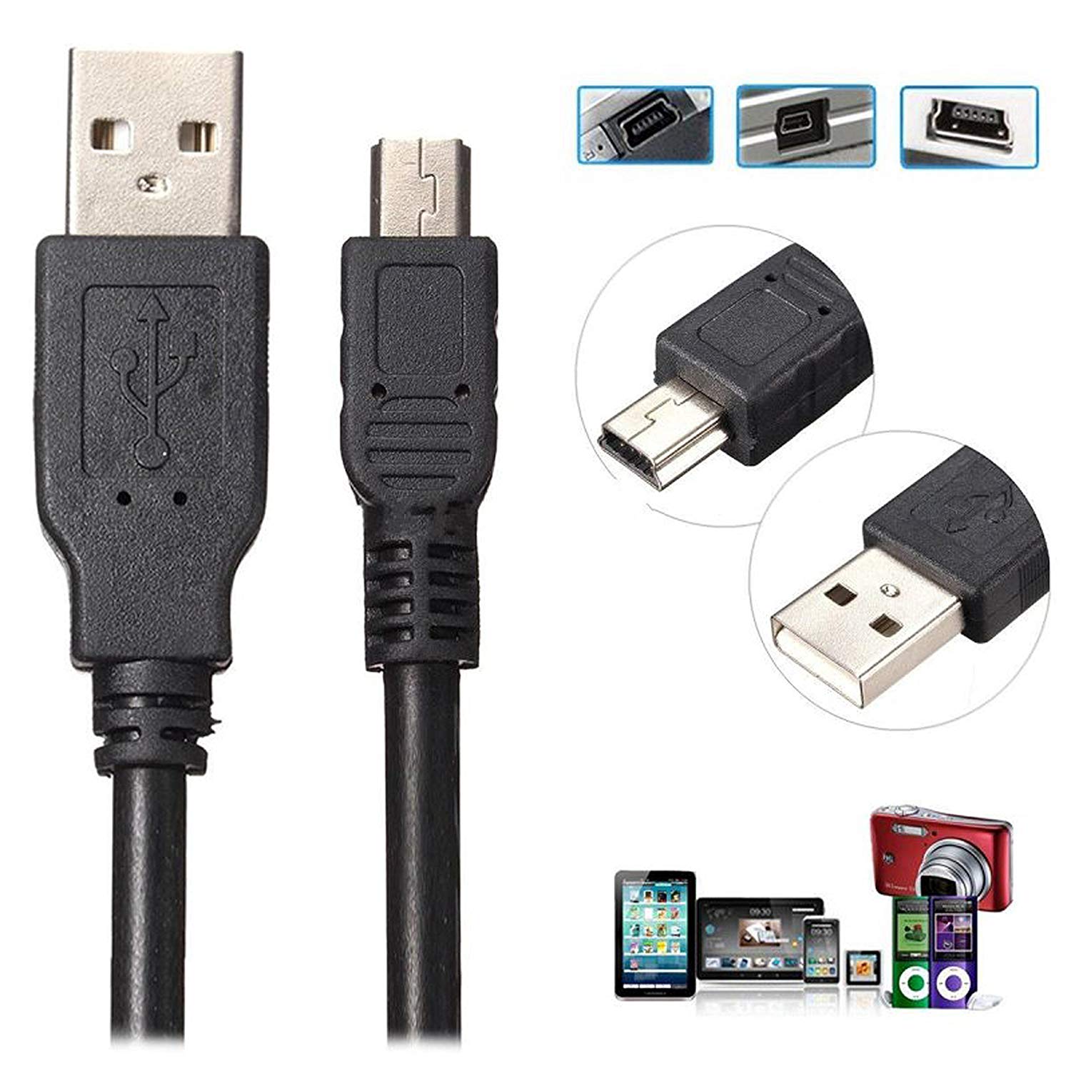 Mini USB Data Transfer Cable 1m 3ft USB 2.0 480Mbps For Camera MP3 Charging