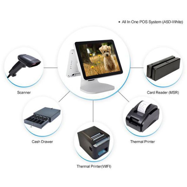 White Color Touch Pos System , Cafe Pos System With Aluminium Alloy Housing