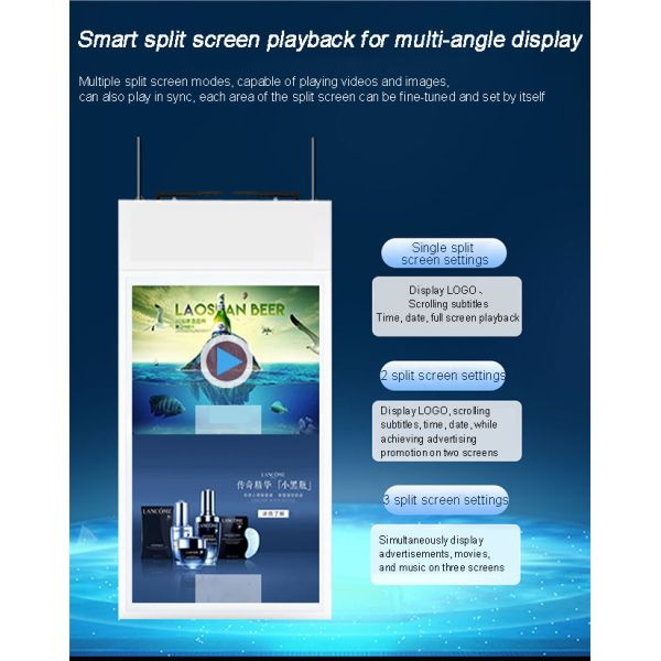 Ultra-Thin Bezel High Brightness Hanging Shop Window LCD Display Advertising Screen Double Sided Digital Signage Media Player