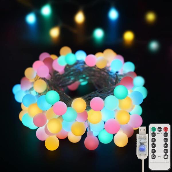LED String Lights 16 Color Changing Globe Balls Indoor String Light with Remote