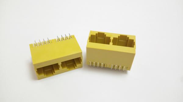 Quality Yellow 2 Port  RJ45 Female Jack 180 Degree 8 Pin Without Transformer LED for sale