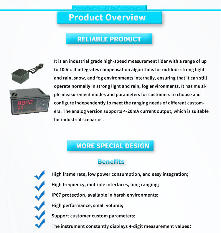 UNIVO UBJG-05Y 0.1-100m Laser Distance Sensor with RS485 RS232 and Digital Display