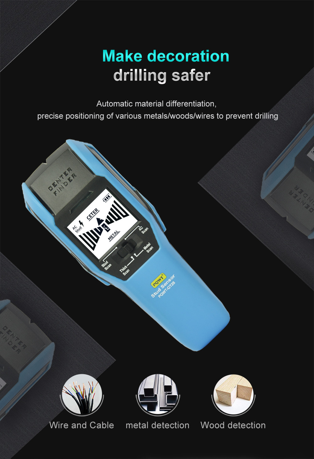 Hardwood Floor Stud Finder PQWT QT28 Stud DryWall Scanner Detector