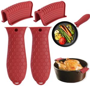 China Silicone Hot Handle Holder Heat Resistant Cast Iron Skillets Handles Grip Covers For Pan Pot on sale