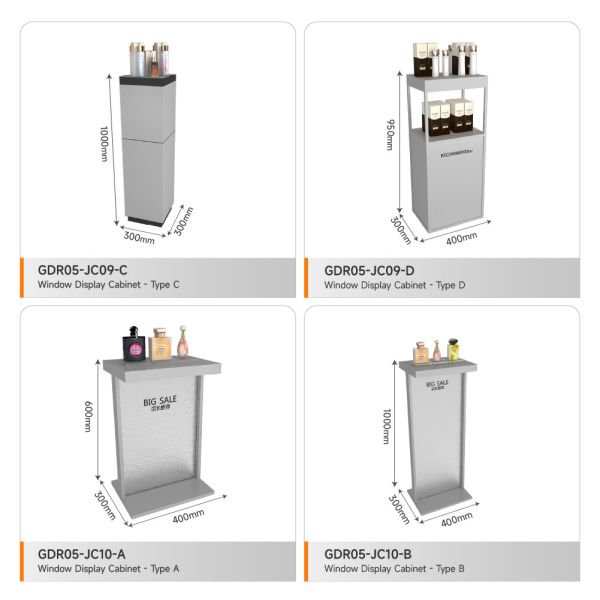 Display Stand Grey Wooden Showcase Cabinet For Branding Store Design And Fashion-Forward Display Showcase