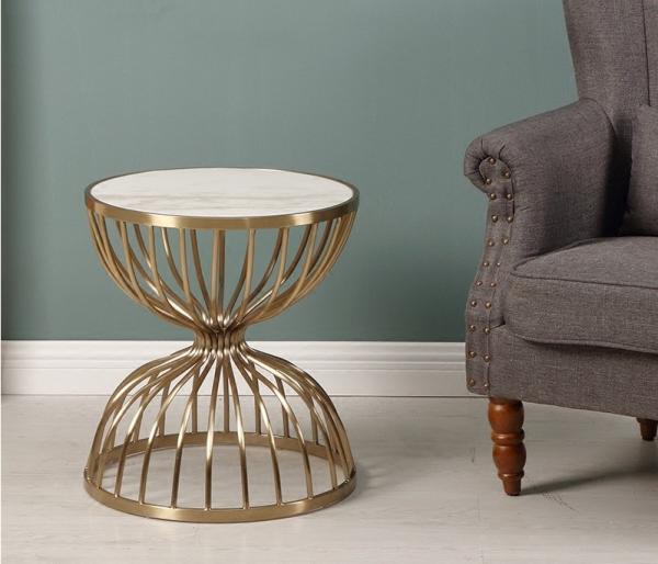 Quality Modern Style Gold Stainless Steel Frame Round Wire Coffee Table Side  table End table for sale
