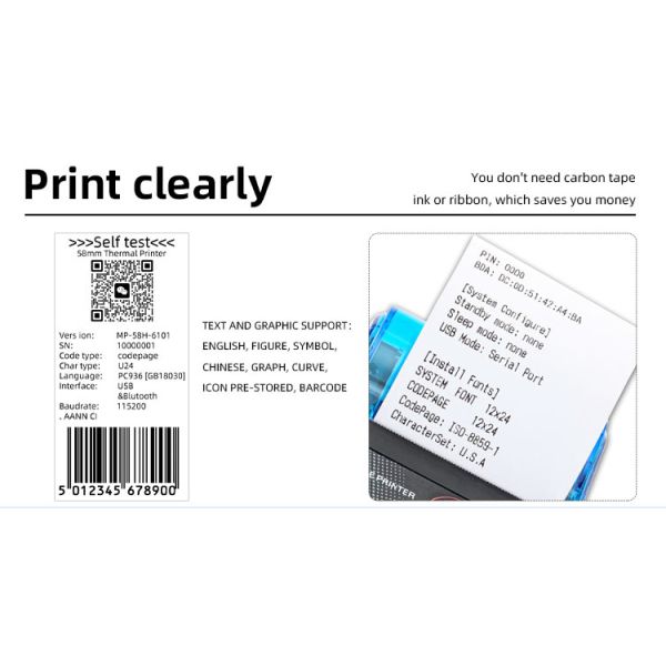 384 Dots/line Resolution Wireless/USB Interface 58mm Thermal Printer for POS System