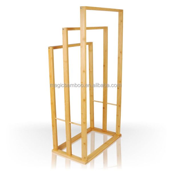 Large Three Tier Bamboo Drying Rack Towel Storage For Bathroom Custom