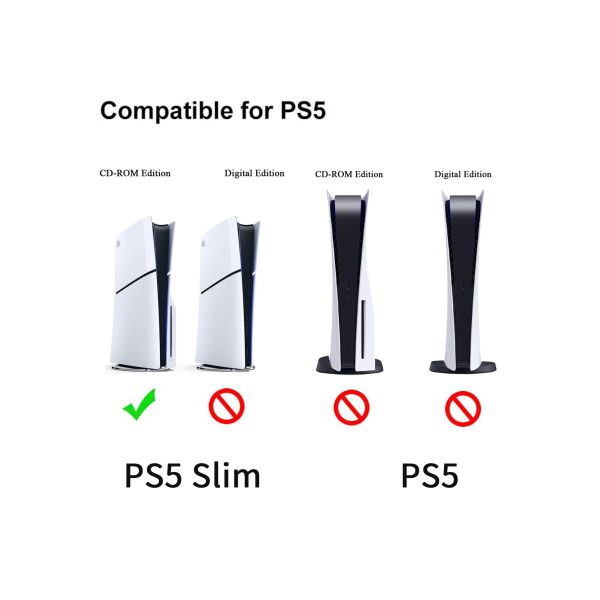 White Color ABS Hard PS5 Slim Stand Compatible For CD-ROM Eddition