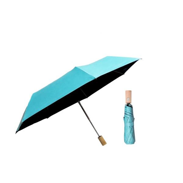 Quality Wooden Handle Three Folding Umbrella 7 Fiberglass Ribs for sale