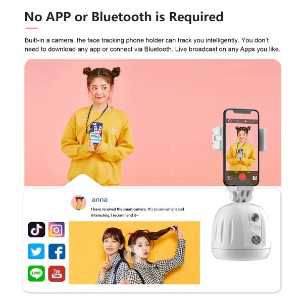 AI Auto Tracking Phone Mount Tripod Frame & Gesture Control 360° Rotation