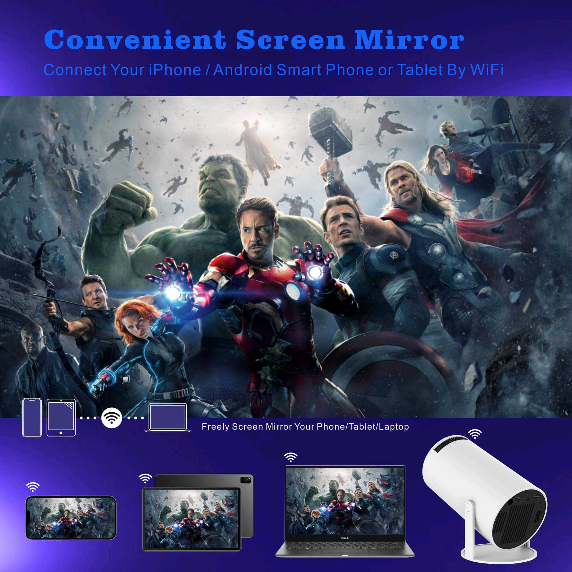 1G Buffer Memory Full HD LCD Projector with Quad-core ARM Cortex-A53 CPU