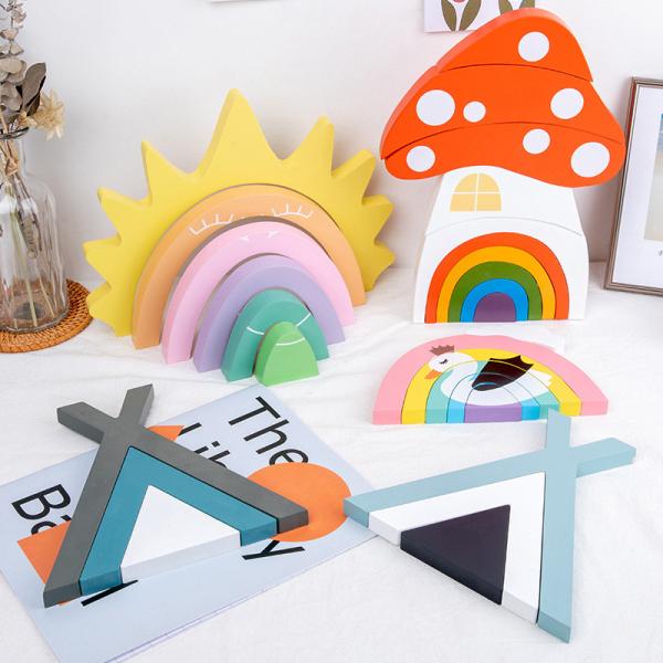 Quality Non Toxic 22cm Rainbow Stacker Wood Montessori Creative Wood Toys for sale