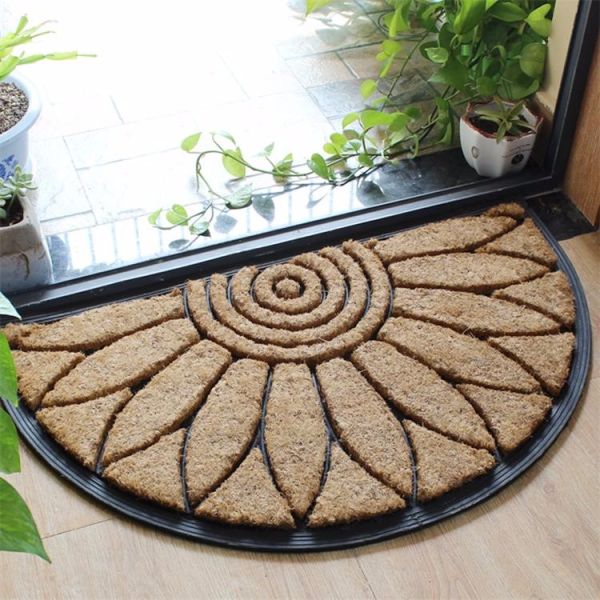Thickness 25mm Coir Outdoor Mats Semi Circle Rubber Mold Puzzle Style