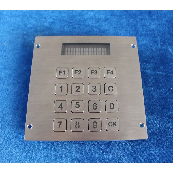 16 keys blue backlight stainless steel keypad with LCD screen for panel mounting
