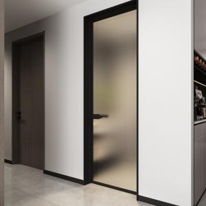 China 125mm Aluminium Framed Internal Doors Prehung Frosted Glass Interior Door With Handle on sale