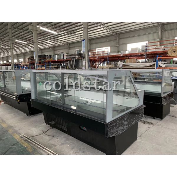 Supermarket deli refrigerator fresh meat display counter curved glass deli dispaly case