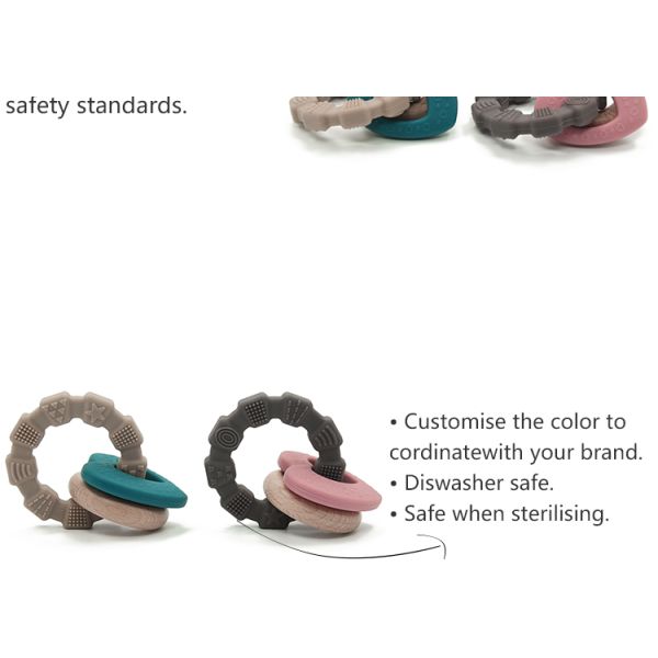 Customized Cadmium Free Heart Shape 5cm Silicone Wood Teether No Lead