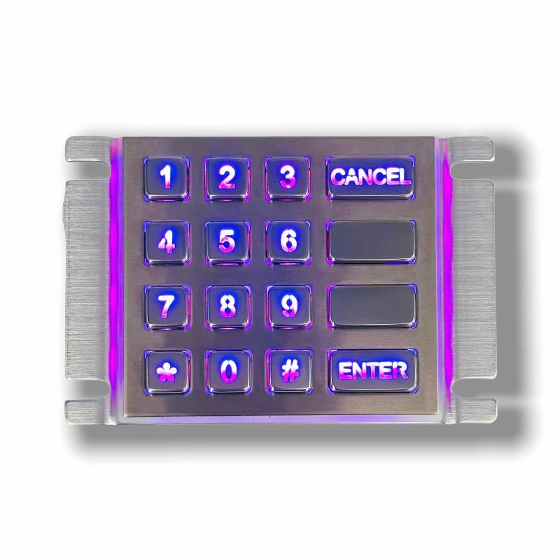IP65 / IK07 Waterproof Dustproof USB interface Stainless Steel 16 Keys Backlit Keypad Industrial Numeric Keypad Rear Panel Mounted -40℃