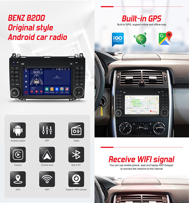 Physical Buttons Double Din Car Stereo , Android 12 Car Radio For Benz B200