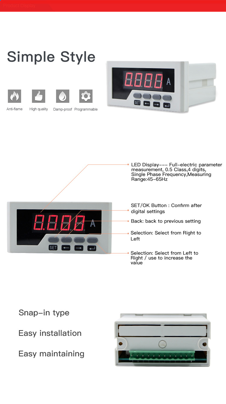 Intelligent single phase alarm ac ammeter with 4-20ma output