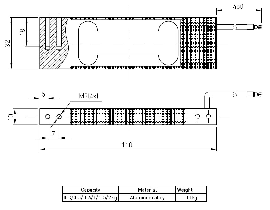 Low Capacity Aluminum Strain Gage Load Cell Weighing System With Low Profile