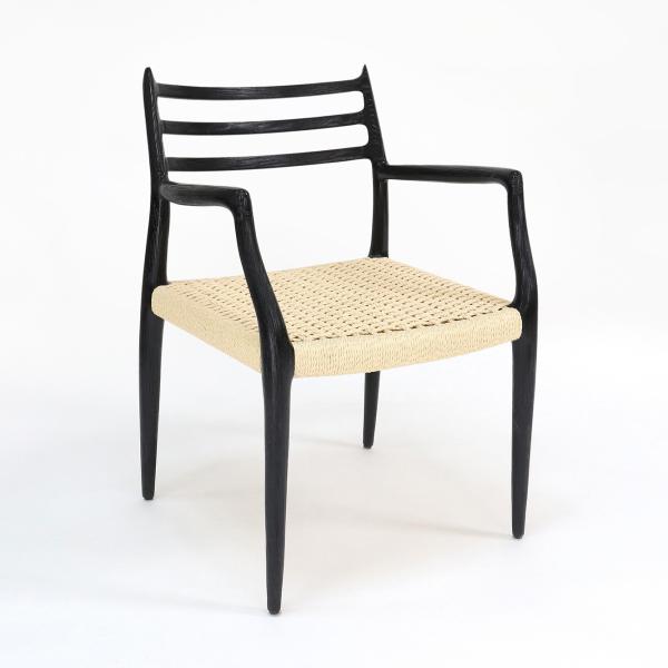 Modern Dining Chair Hand-woven Cord Nitrolacquer Finish Solid Wood with Armrest