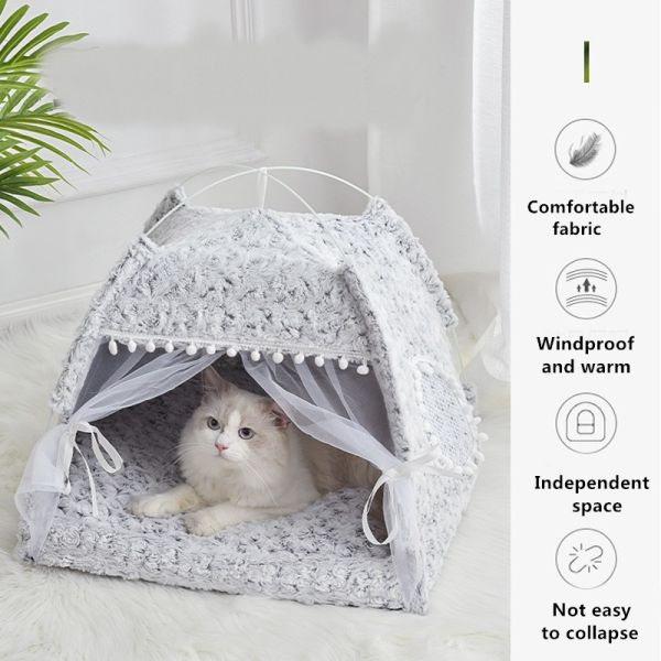 Cat'S Nest Teepee Cat House Semi Enclosed Pet Bed Four Season Dog'S Nest Villa Removable And Washable