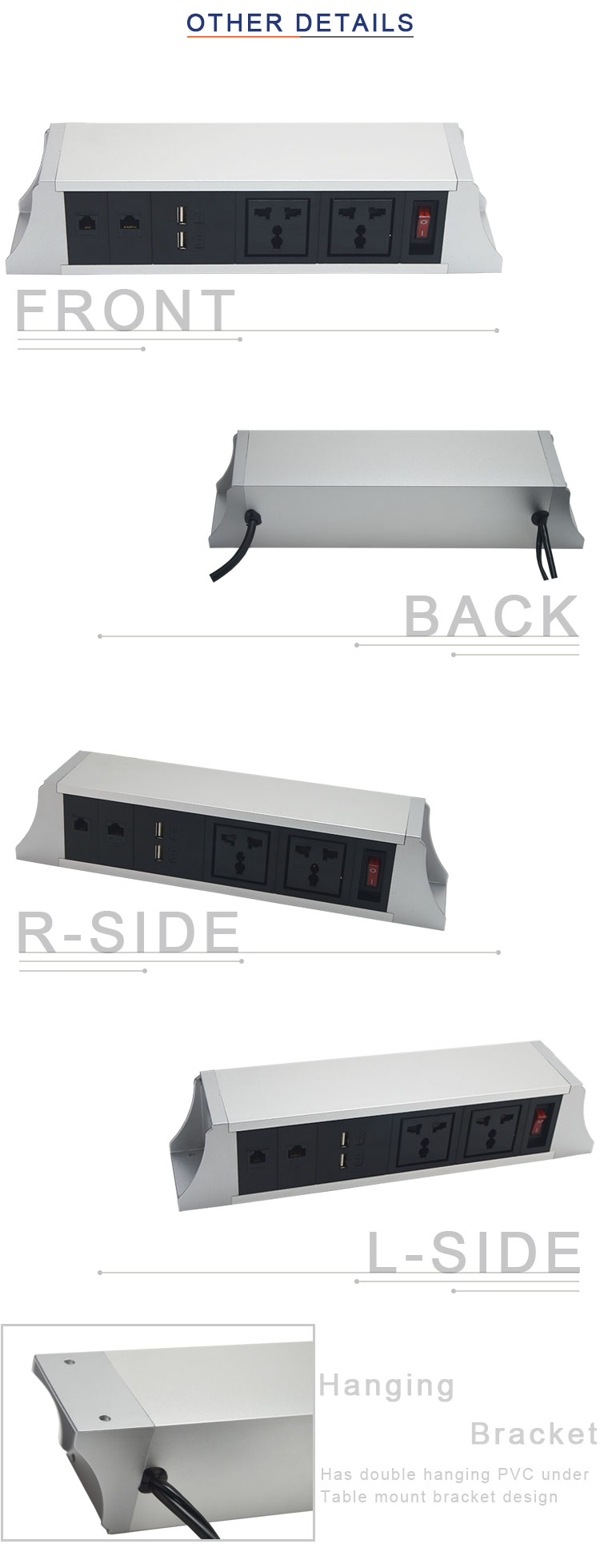 BNT Aluminum alloy hanging under table mounted table power socket