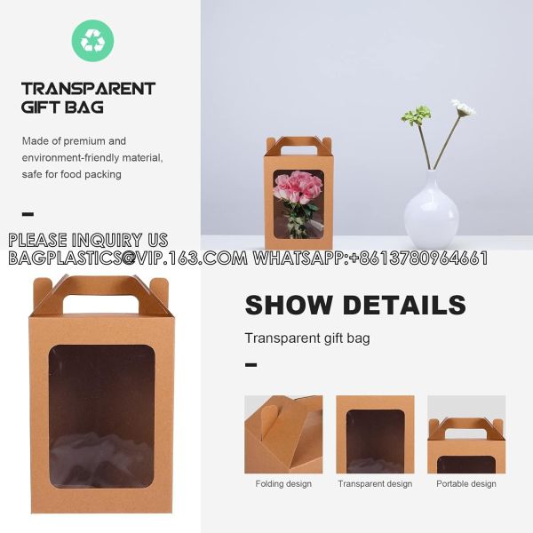 Window Box Gift Wrapping Bags Small Cake Boxes Bakery Bags With Standing Cookie Bag Flower Packaging Bag Bakery Box