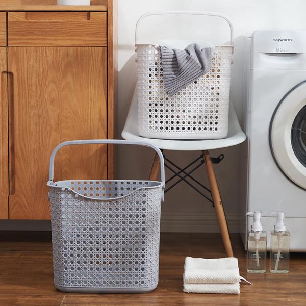 Quality Beige 38x28x35cm Plastic Laundry Basket With Handles Eco Friendly for sale