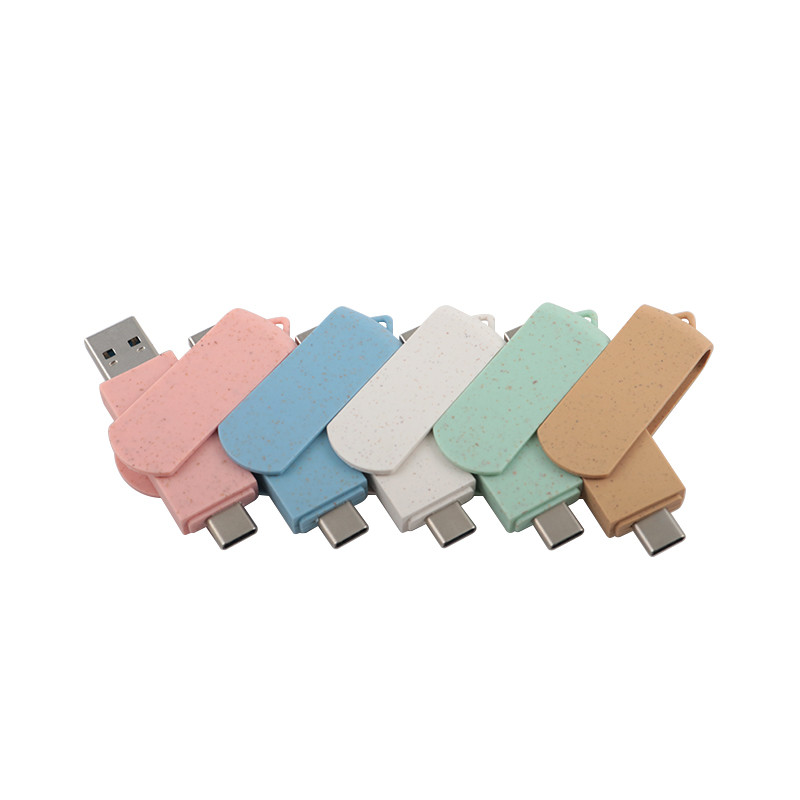 Type C USB Flash Drives Pink Plastis With Straw Recyclables Material And Custom Logo