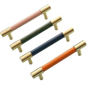 China 160mm Colorful Leather Knob Drawer Door Handle Hardware For Decoration on sale