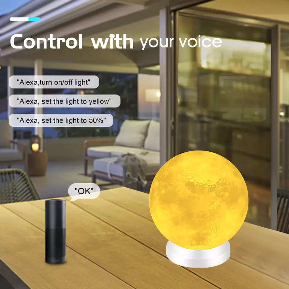 Glomarket Tuya Smart WiFi LED Light 3D Print Moon Light Dual Mode Dimmable