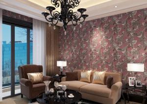 Waterproof Retro Style Wallpapers Embossed Vantage Plum Floral Pattern
