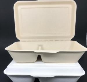 Natural Color Conjoined 1000ml Disposable Lunch Box 2 Compartment Degradable