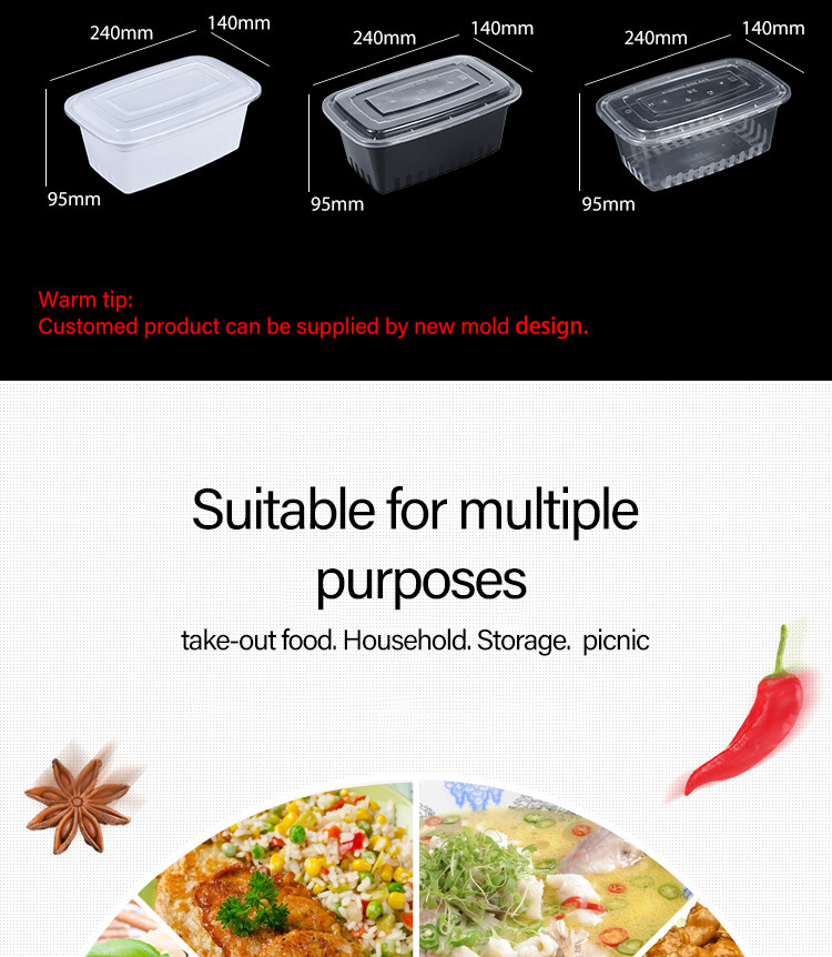 Transparent PP Customize Packing Boxes Disposable Take Away Containers